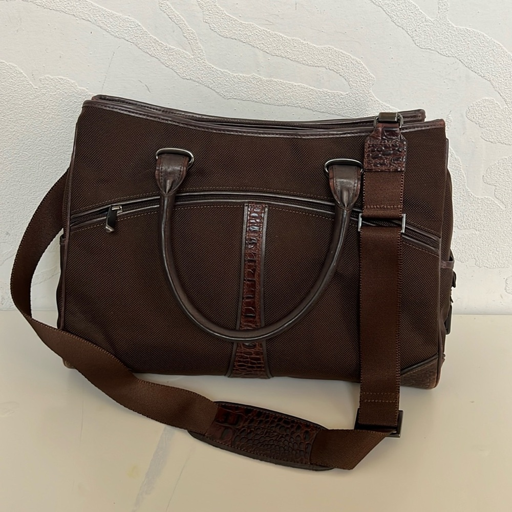 TUMI Women’s Brown Soft Multi Pocket Top Handle Crossbody Computer Bag w/ Pouch